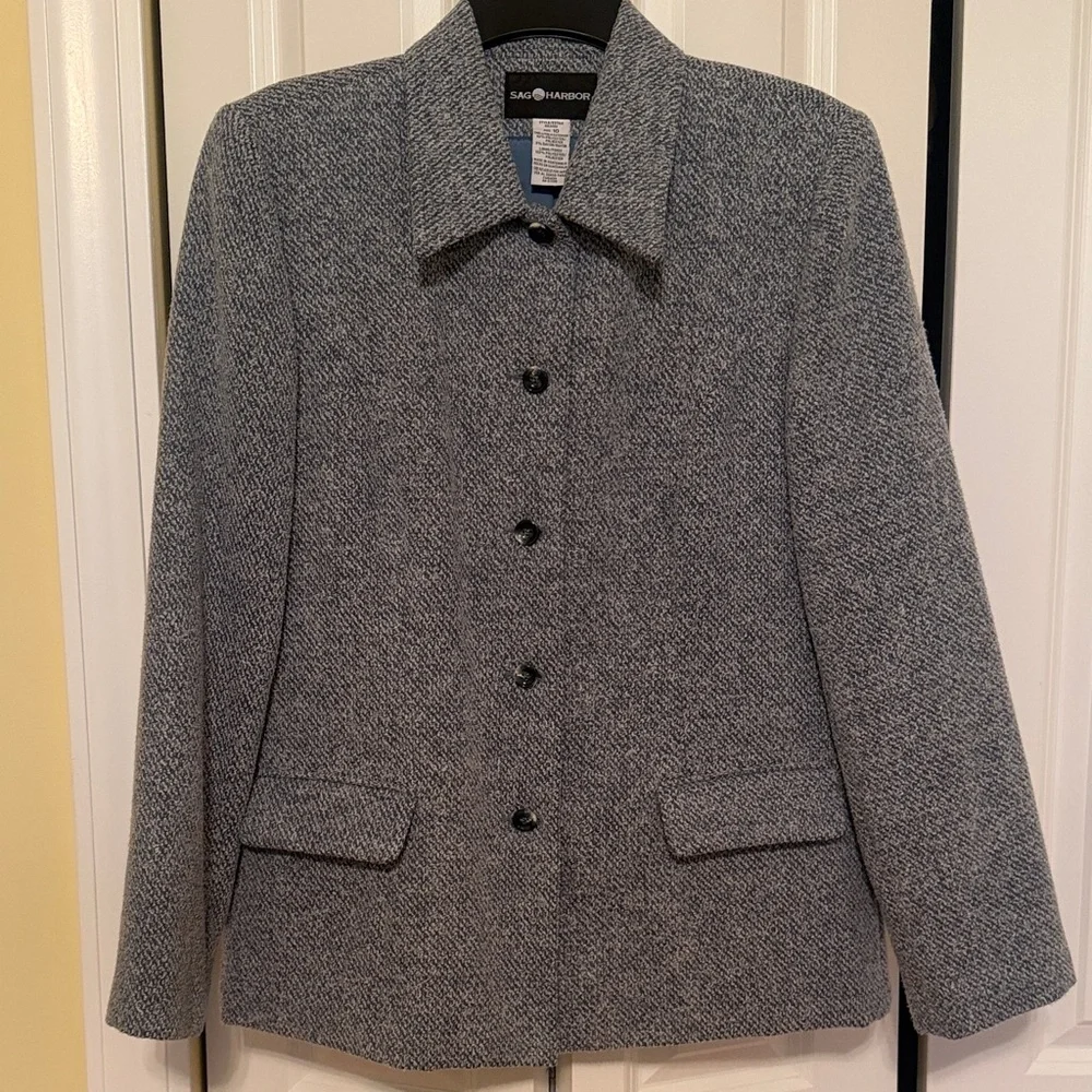 Sag Harbor Vintage Blue Textured Blazer Jacket Size 10 Tweedy Academic Career
